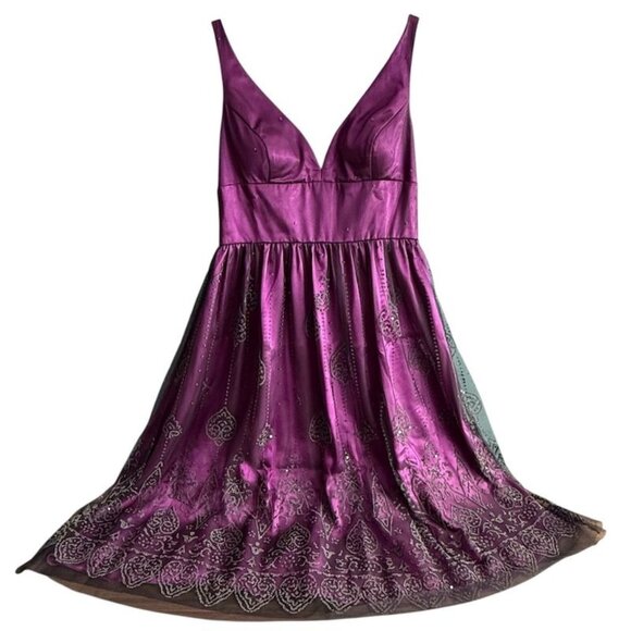 Adrianna Papell Boutique Dress Size 6 Womens Formal Purple Mesh Overlay Beads - Picture 1 of 10